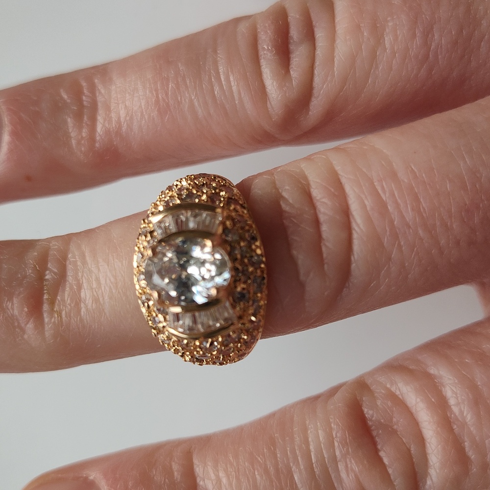 S925 gold plated oval CZ ring